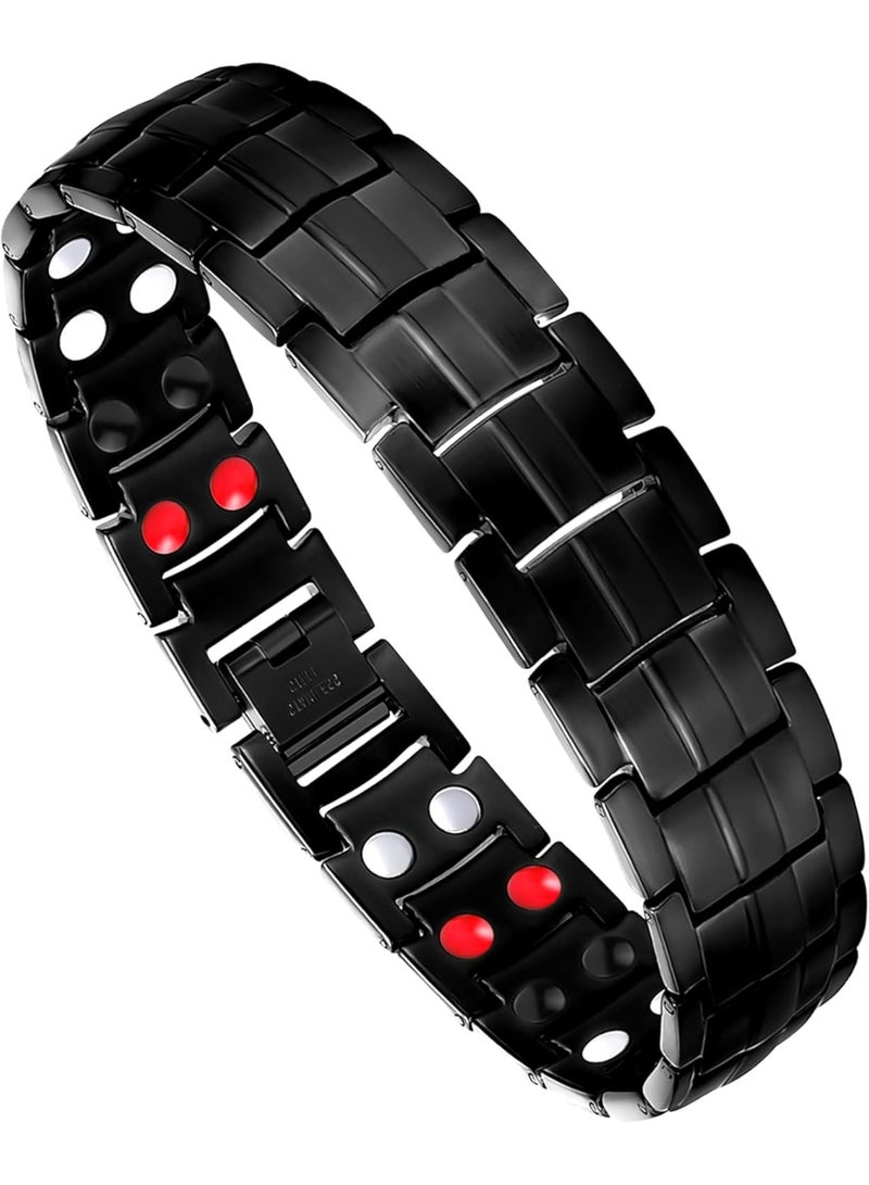 VIUAUAX Mens Magnetic Bracelet Titanium Steel Magnetic Bracelet with Double Row 4 Elements Magnets,Father's Day GiftsMagnetic Lucky Bracelet for Men - Image 1